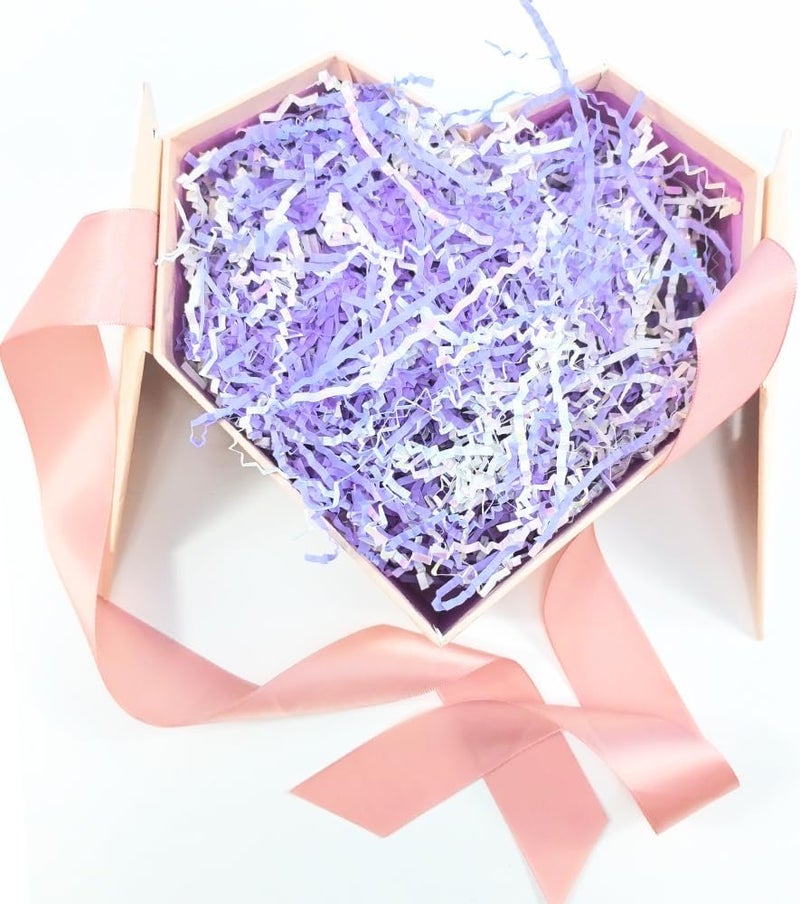 Amsthow Shredded Paper Gift Basket Stuffing 1/2 LB Diamond White and Purple Crinkle Cut Box Wrap Filler Basket Raffia Grass for Easter Decoration - Image 2